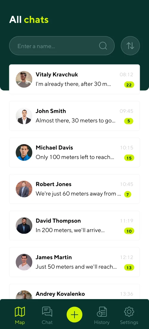 Історія та чати - мобільний інтерфейс 1